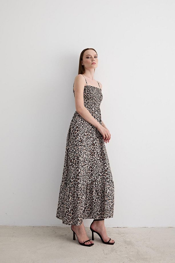 Gipeli Leopar Desenli Askılı Uzun Elbise LEOPAR DESENLİ - 2