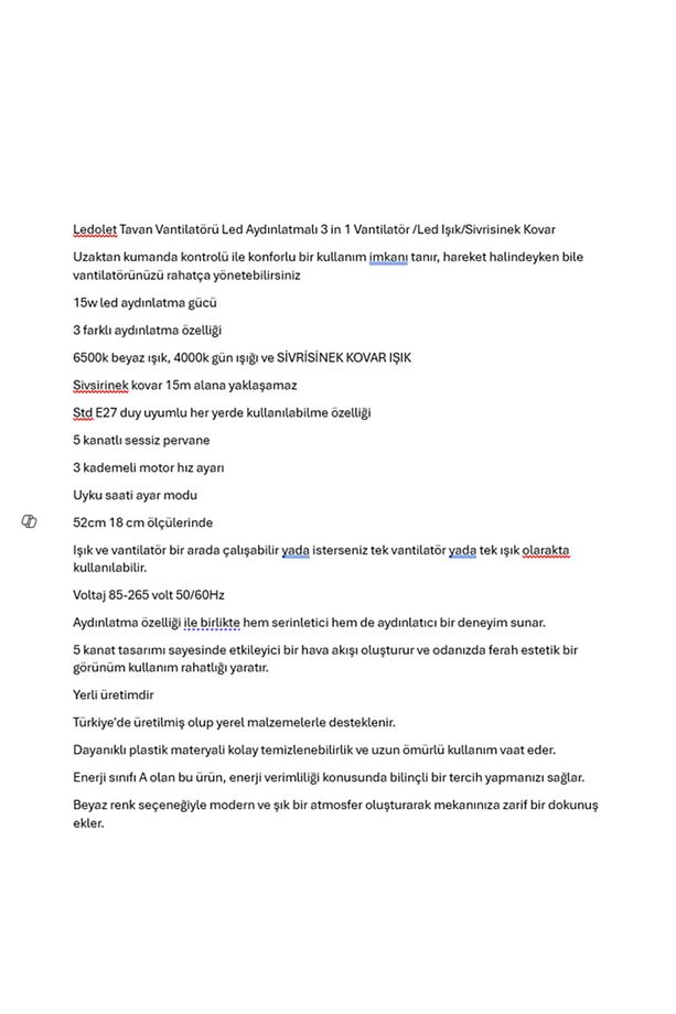 Tavan Vantilatörü Led Aydınlatmalı 3 İn 1 Vantilatör / Led Işık / Sivrisinek Kovar - 3