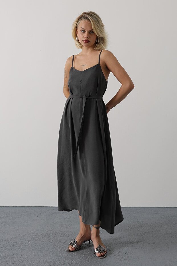 Shilsee Women's Basic Long Dress with Straps Anthracite