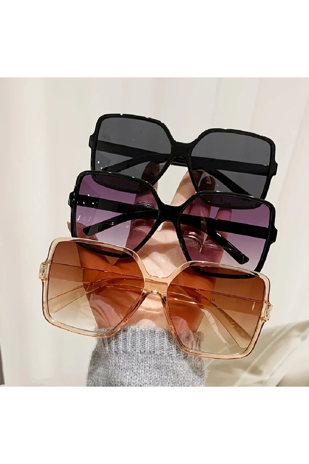 Other 3PCS Brand Designer Fashion Oversized Sunglasses Women Plastic Female Big Frame Gradient Sun G