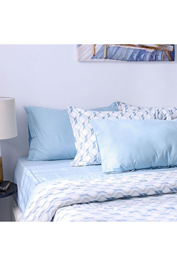 Bliss 6 Piece King Comforter Set 240X260 Cm Lt. Blue | Cotton /Viscos-180 Thread Count