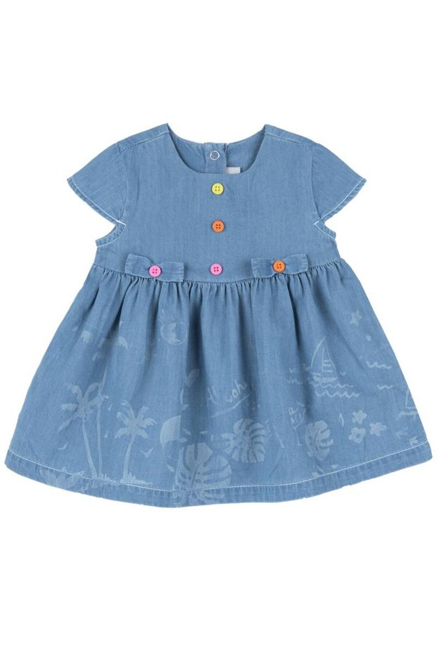 - Rochie denim tropicală pentru fetițe