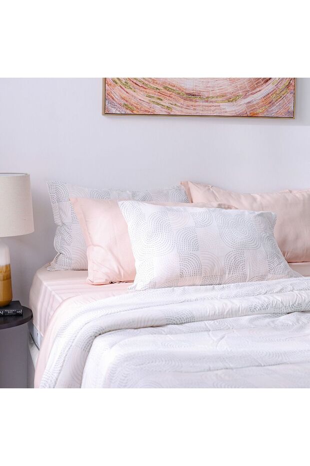 Bliss 6 Piece King Comforter Set 240X260 Cm Peach | Cotton /Viscos-180 Thread Count