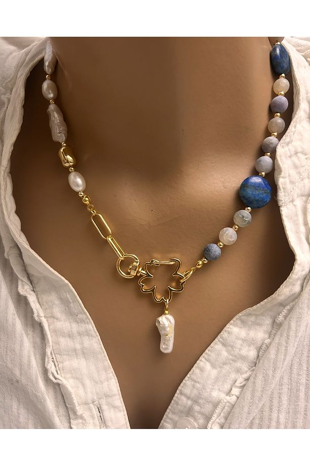 Barok İnci Lapis Kolye - 1