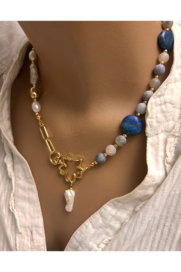 Barok İnci Lapis Kolye - 2