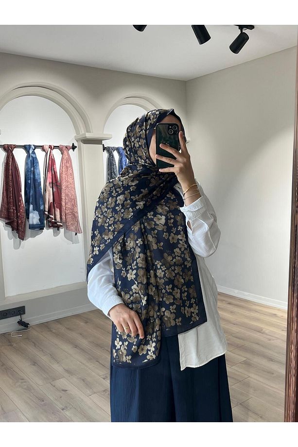 Blom Desen Soft Lacivert-Kahve Şal - 4