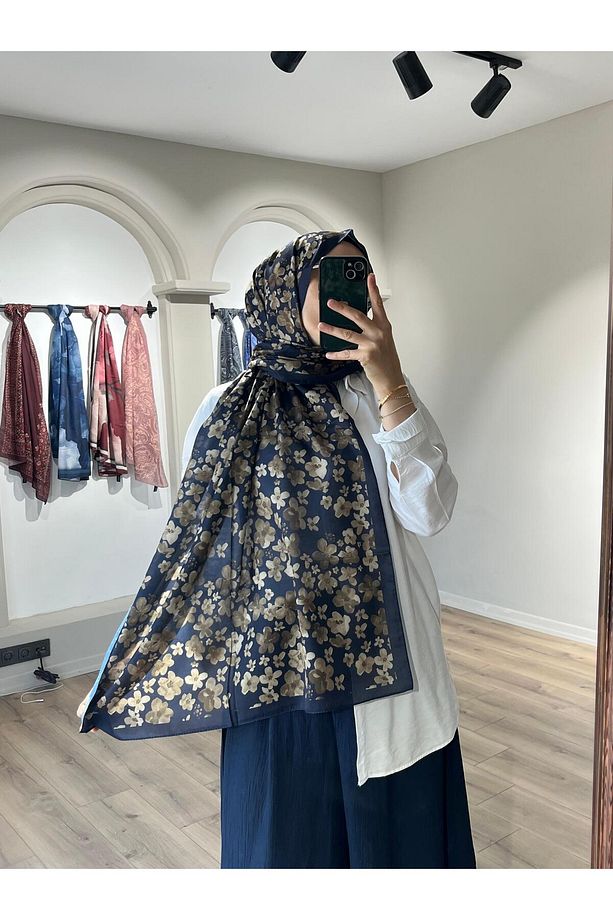 Blom Desen Soft Lacivert-Kahve Şal - 5
