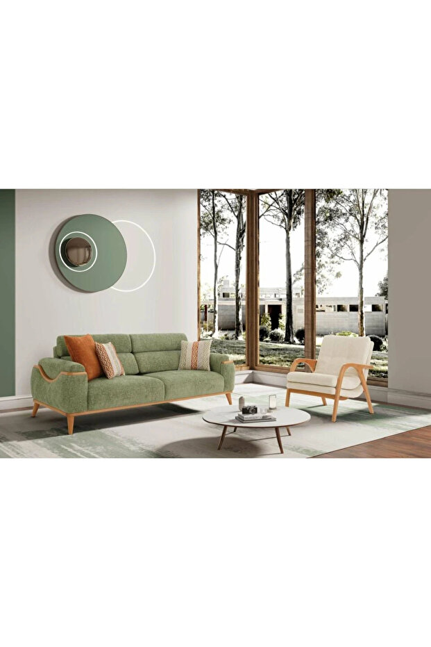 Efes Ahşap Ayaklı Kollu Krem Berjer - 2