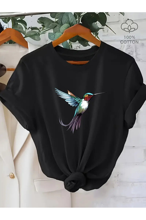 Flying Flyer Printed Circle Neck Cotton Short Sleeve Women's and Children's Tshirt
