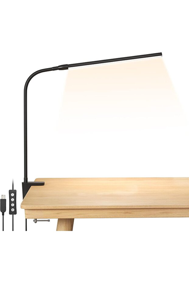 Clip-on LED Reading Table Lamp, 3 Color Modes, 10 Brightness Levels, Dimmable, USB, 3000-6500K - 1