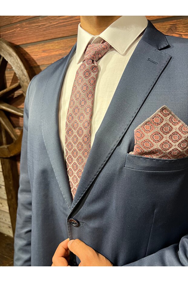 ERKEK PEMBE MENDİLLİ KRAVAT - 3