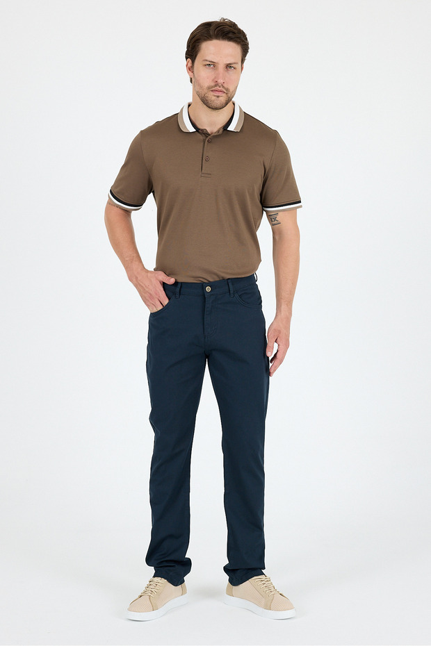 Men's Regular Fit Gabardine 98% Cotton 2% Elastane Comfortable Casual Classic Straight Cut Trousers 1162