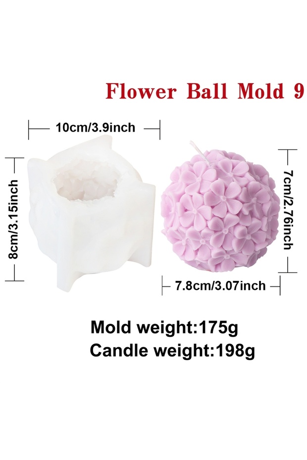 Flower Ball Mold 9 3D Flower Ball Candle Silicone Mold Rose Sunflower Flower Sphere Scented Candle P