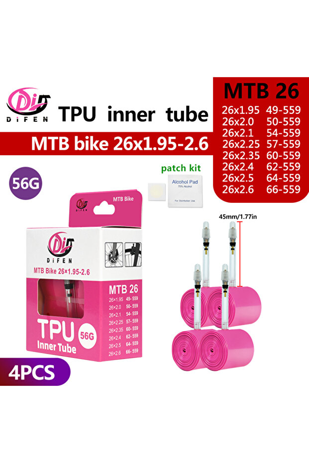 Presta Valve 45mm DF 26x1.95-2.6 4PC Difen TPU MTB Bike Inner Tube Camera 29 26 27.5 29x1.95 2.0 2.1