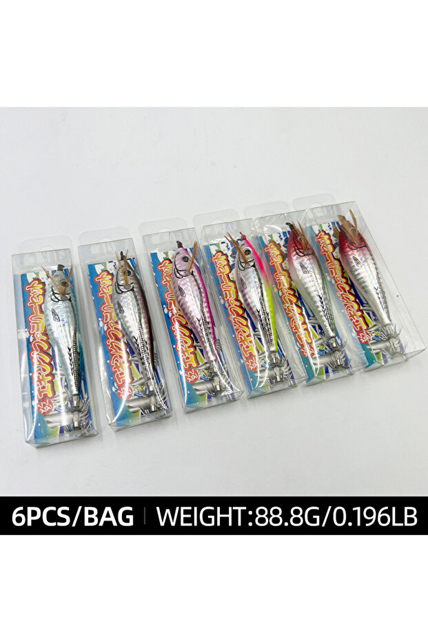 MIX-6pcs 10cm 6pcs Laser Horizontal Shrimp Squid Hook Bait Luminous Round Belly Wood Shrimp Artifici