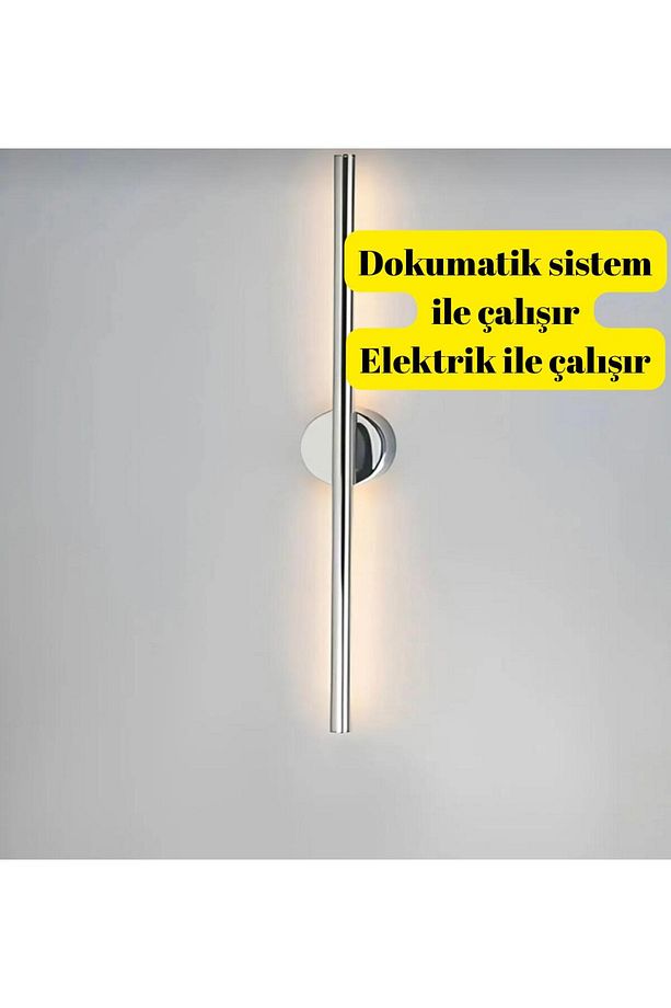 Modern DOKUMATİK Dekoratif Led Duvar Aplik KROM KAPLAMA Led Tekli 70 Cm Gün Işığı - 1