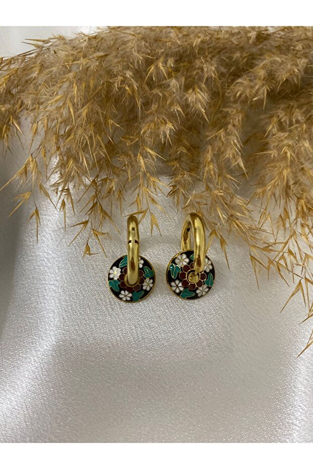 Charm Detailed Hoop Steel Earrings