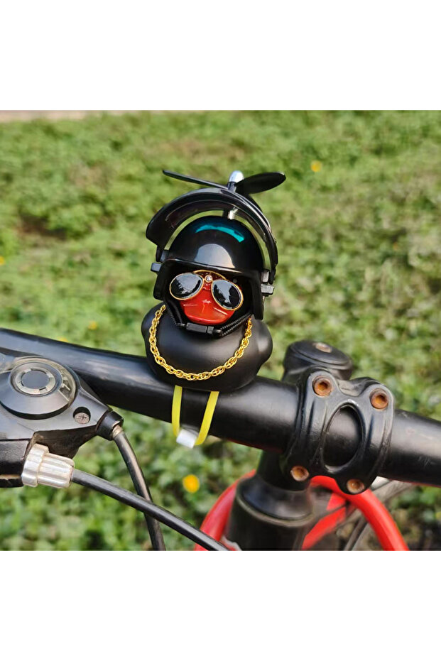 1 PC Black Cute Duck Bicycle Handlebar Bike Decoration with Propellers Glasses Gold Chain Black Yel