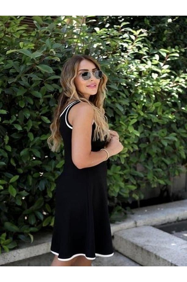 Mini Biye Detay Modal Kolsuz Çan Elbise - 3