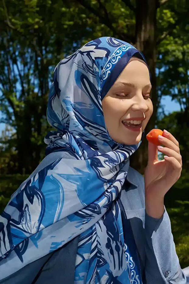 شال بنمط خط بريستيج - نيلي