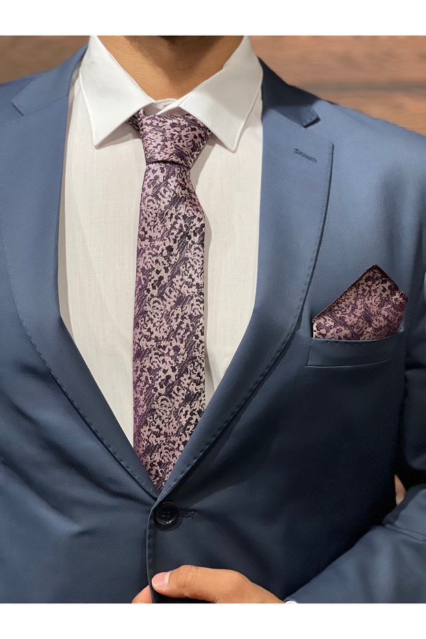 ERKEK PEMBE MENDİLLİ KRAVAT - 1