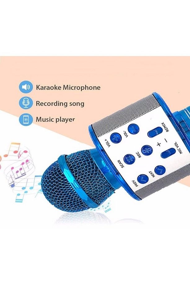 WS-858 Bluetooth Karaoke Mikrofonu- Usb/Hafıza Kart Destekli/ Haparlör- Mavi - 2