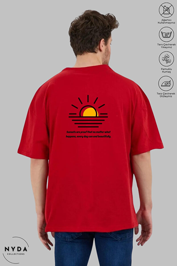 Unisex Crew Neck Sunset Printed Cotton Oversize Short Sleeve T-Shirt