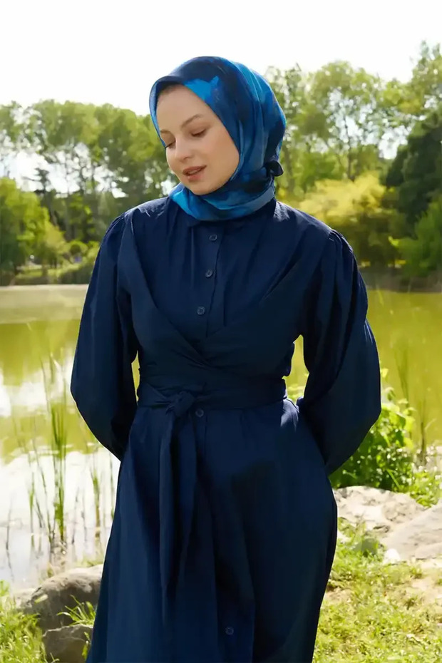 Eșarfă Rustic Rosie Pattern - Bleumarin - 4