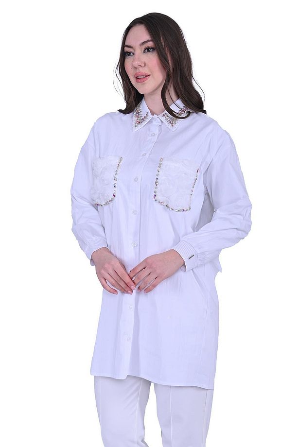 Güllü Taşlı Gömlek BEYAZ - 1