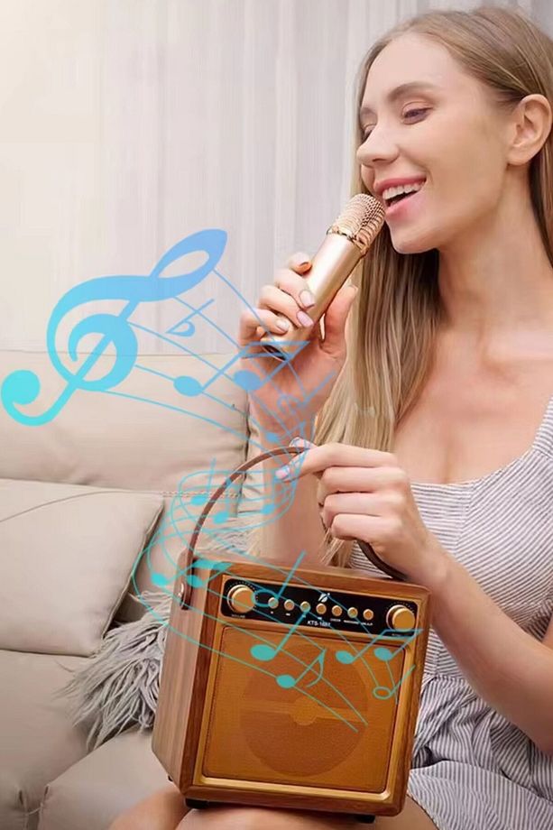 Şarjlı Büyük Boy Karaoke Resital Speaker Mikrofonlu Bluetooth Hoparlör USB/FM Ses Bombası KTS168 - 5