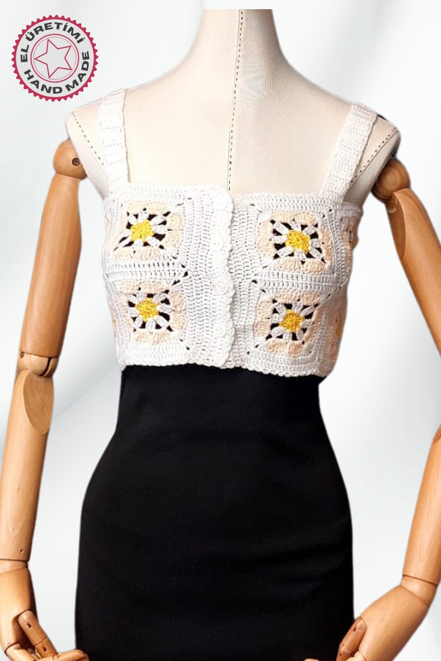- Star 7202 0063 Hand Knitted Summer White Women's Bustier / Crop Blouse - 36/38/40 - Yellow