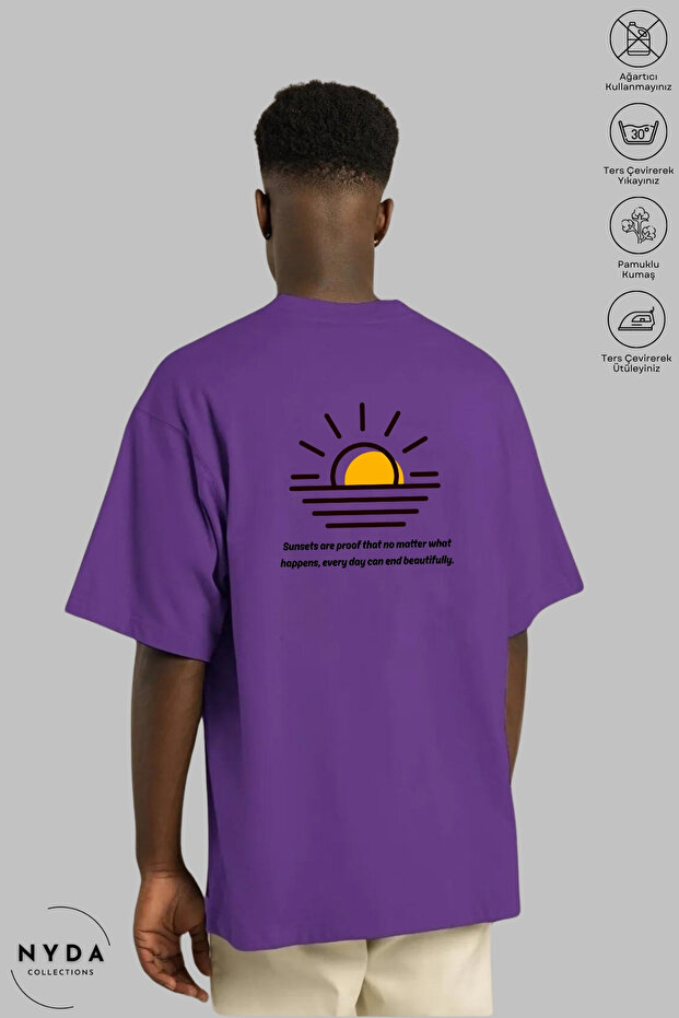 Unisex Crew Neck Sunset Printed Cotton Oversize Short Sleeve T-Shirt