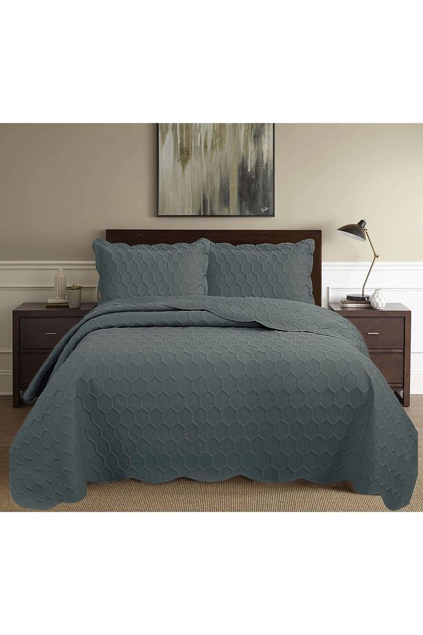 Honey Comb 3D Çift Kişilik Yatak Örtüsü Seti (3 Parça) - 260x240 cm - 1