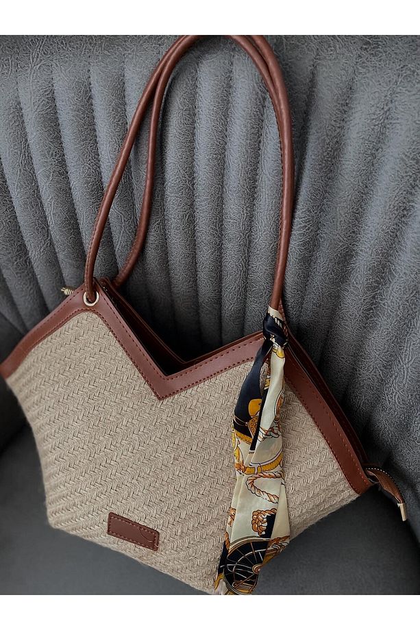 LİMONBAGG HASIR MODEL FULARLI FERMUARLI OMU KOL VE EL ÇANTASI - 3