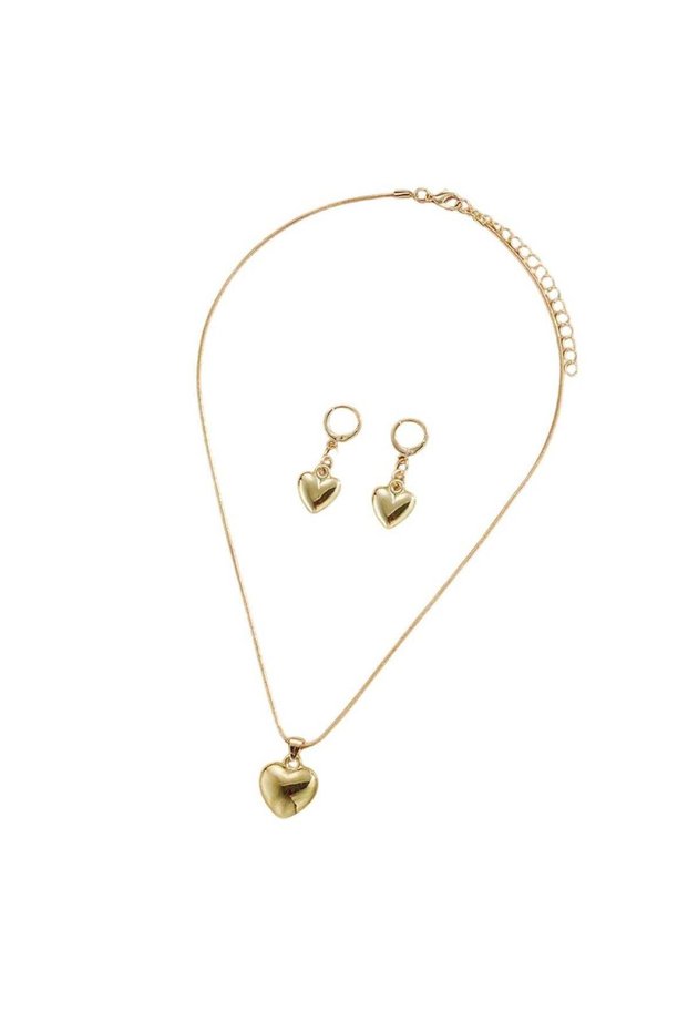 Minimalist Gold Colour Heart Pendant Jewelry Set Necklace & Earrings