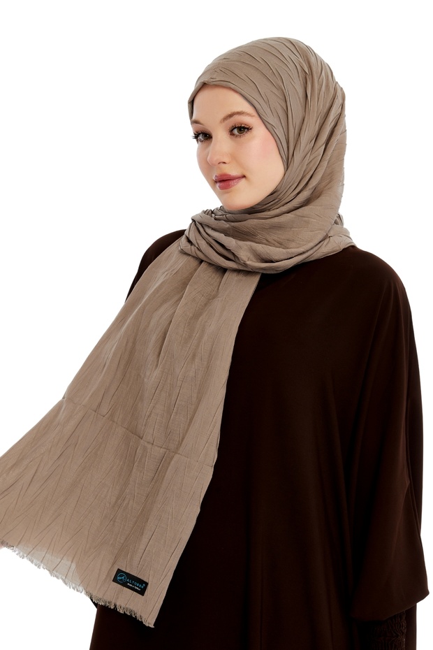 Pliseli Bambu Şal - Koyu Bej - 4