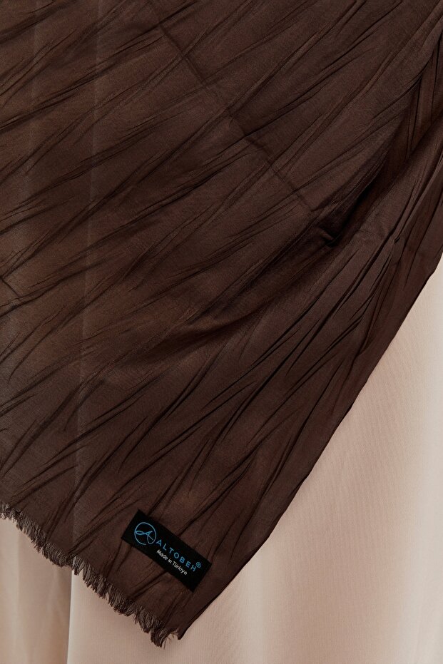Pliseli Bambu Şal - Kahverengi - 6