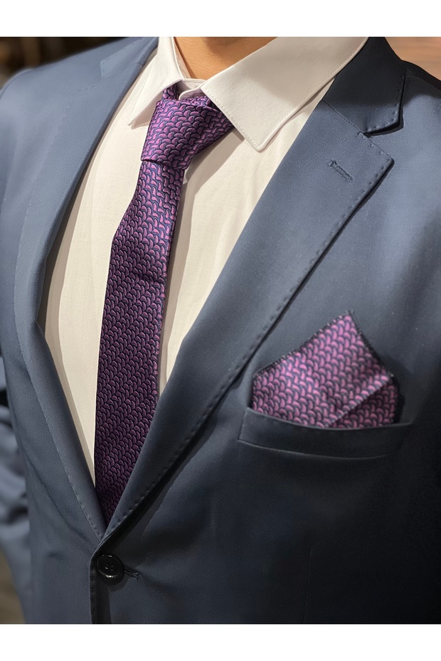 ERKEK MOR MENDİLLİ KRAVAT - 2