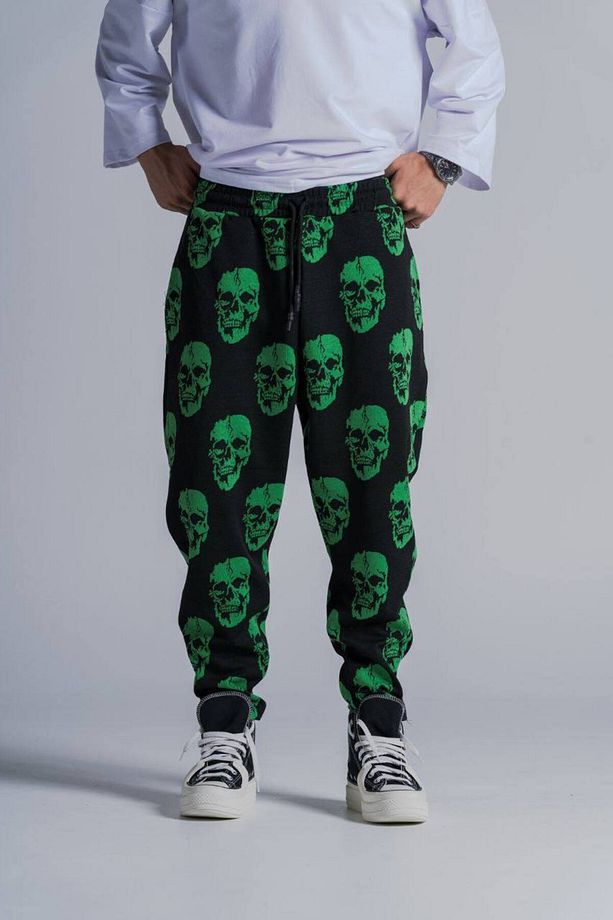 Erkek Desenli Beli Lastikli Yeşil Şalvar Pantolon - 5