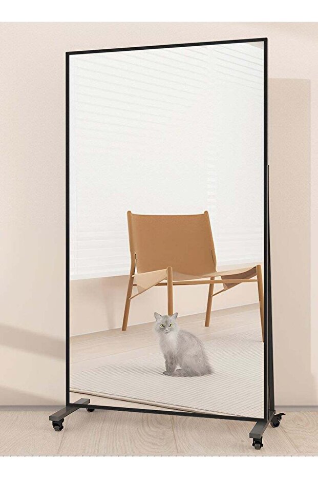 Extra Large Mirror With Elegant Design, Shatterproof, 170 X 100 Cm With Black Frame And 4 Wheels - 1