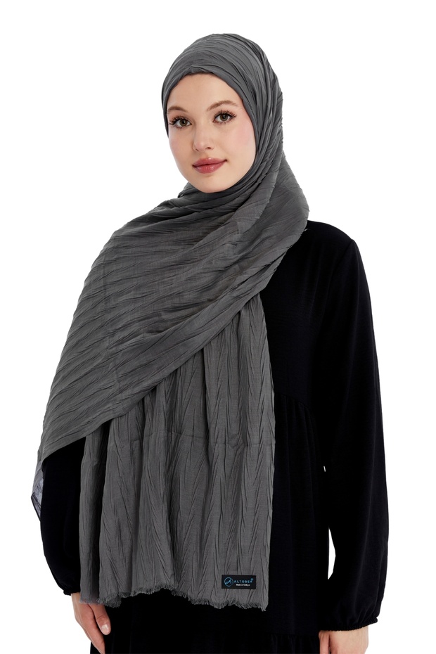 Pliseli Bambu Şal - Füme - 4