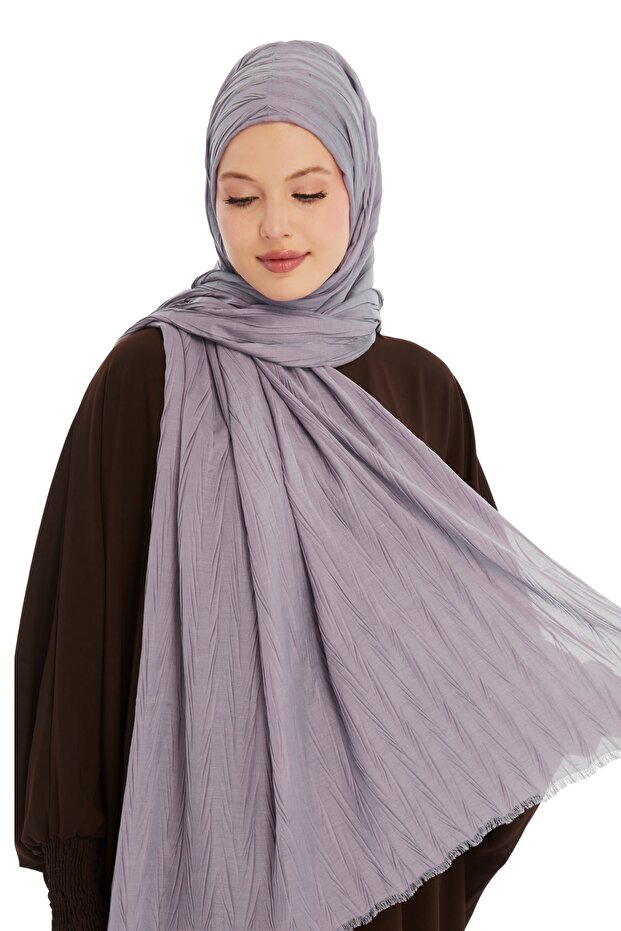 Pliseli Bambu Şal - Lila - 4