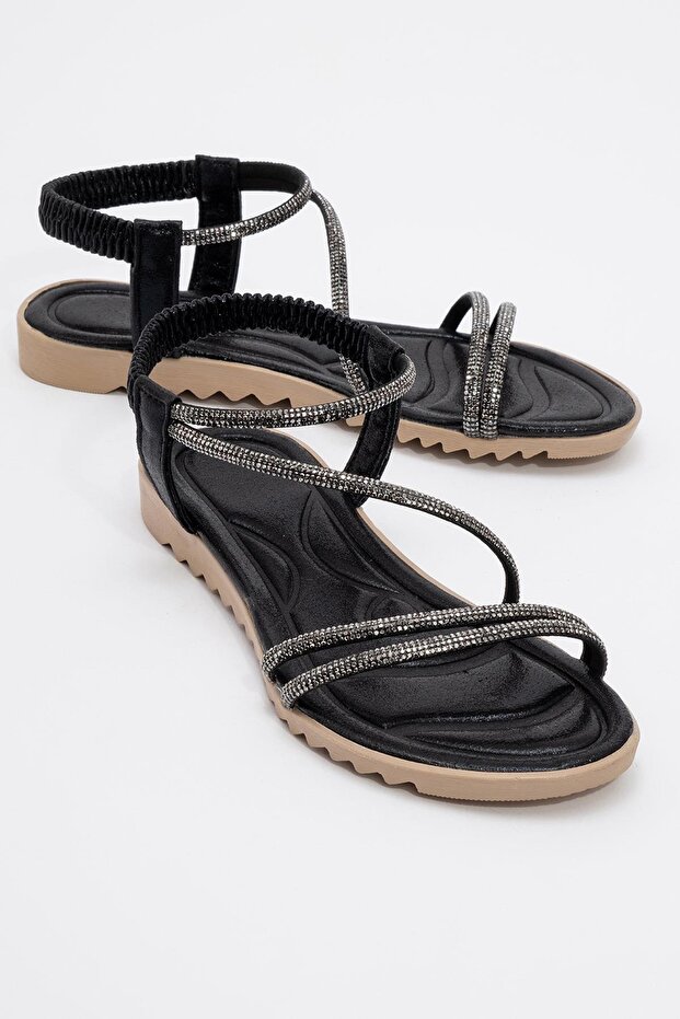 Woman's cross-stone sandal black