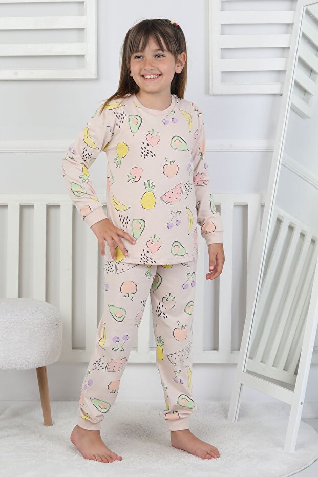 طقم بيجامة بناتي منقوشة بالفواكه - 5