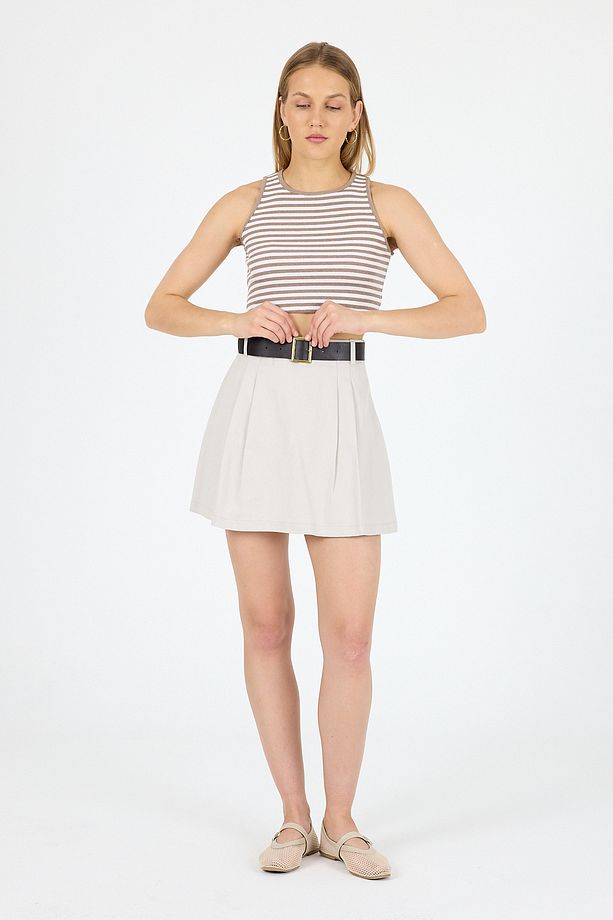Moda Pileli Kemerli Şort Etek Xs-xxl - 1
