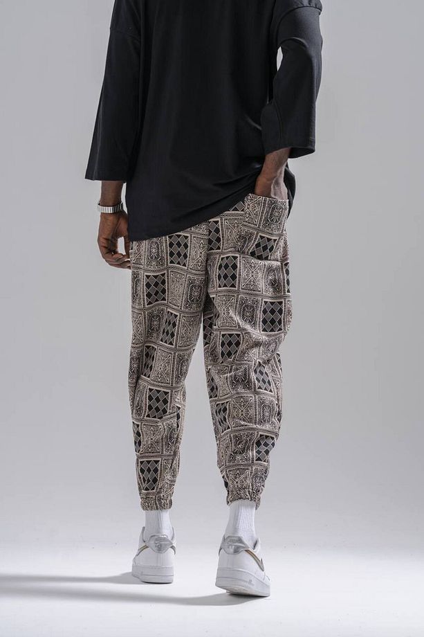 Erkek Kareli Desenli Kahve Jogger Şalvar Pantolon - 5