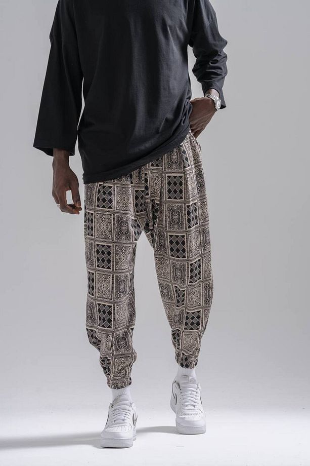 Erkek Kareli Desenli Kahve Jogger Şalvar Pantolon - 3