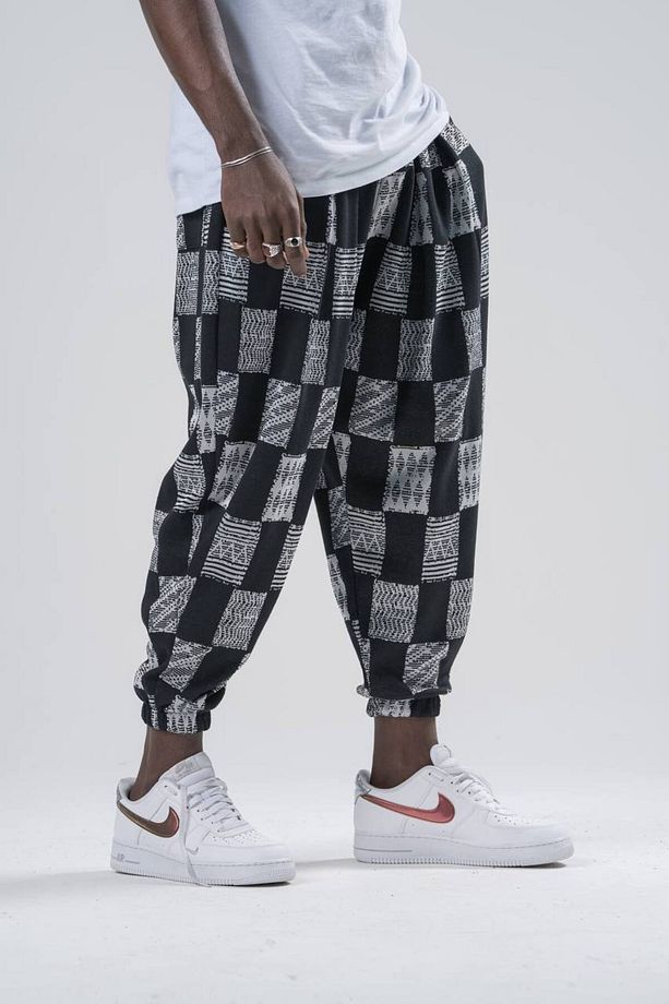 Erkek Kareli Desenli Siyah Jogger Şalvar Pantolon - 3