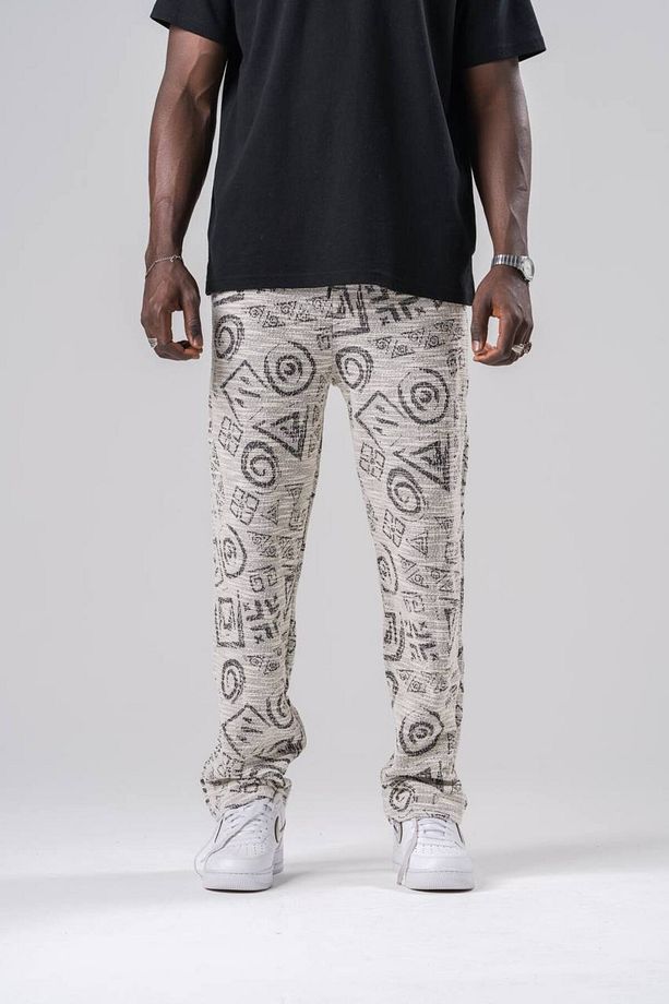 Erkek Desenli Krem Baggy Jogger Şalvar Pantolon - 3