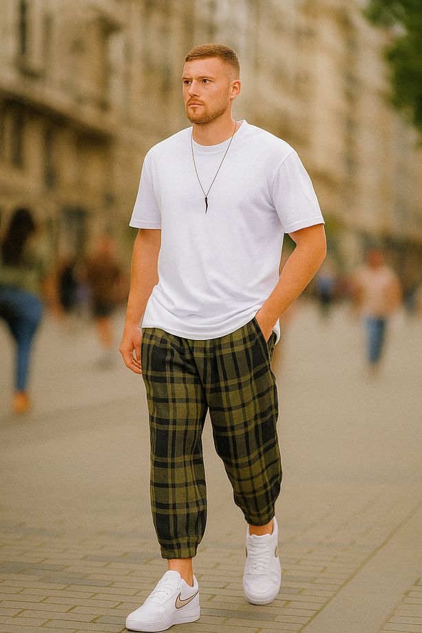 Erkek Desenli Haki Baggy Jogger Şalvar Pantolon - 1